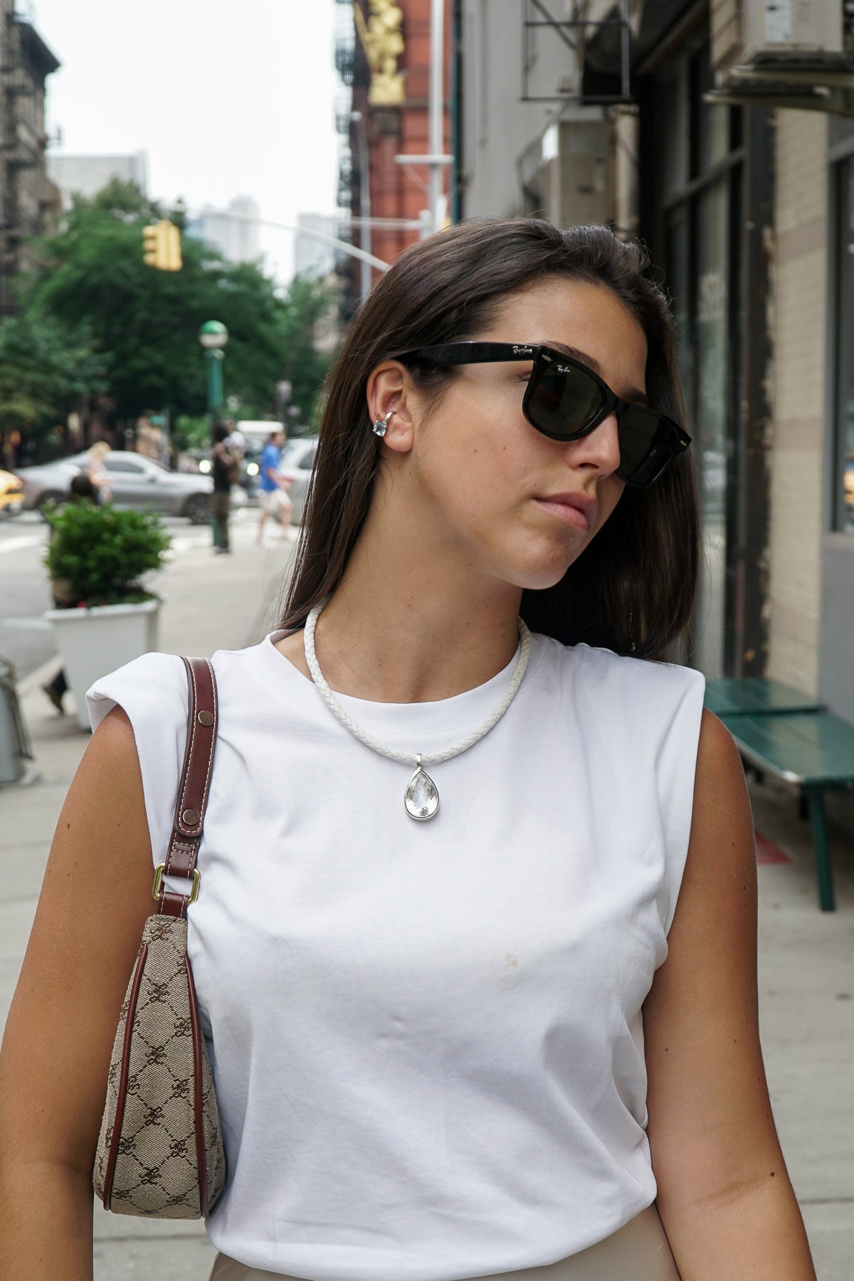 Pear Shaped white Quartz necklace with white braided leather