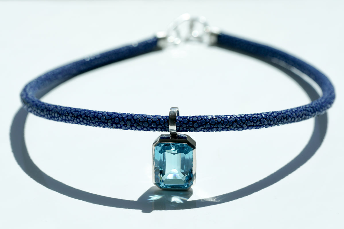 Swiss Blue topaz necklace with blue stingray