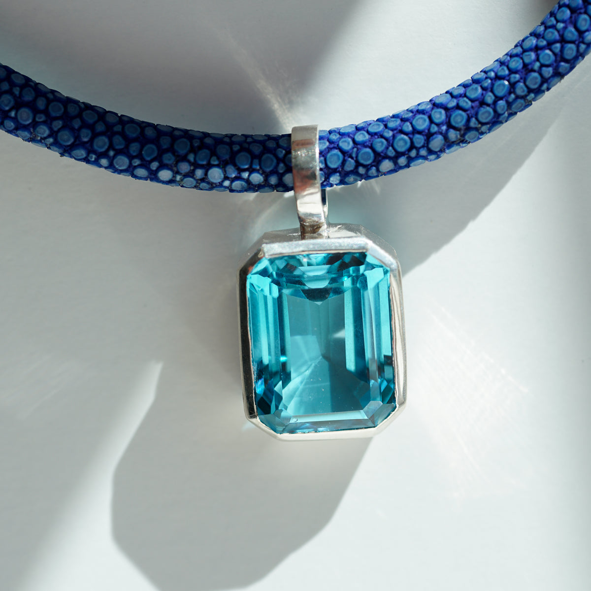 Swiss Blue topaz necklace with blue stingray