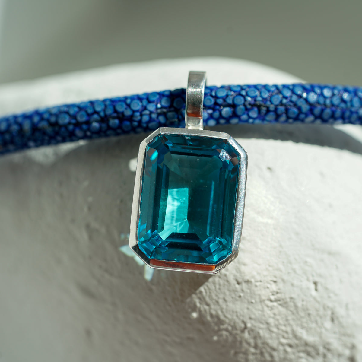 Swiss Blue topaz necklace with blue stingray