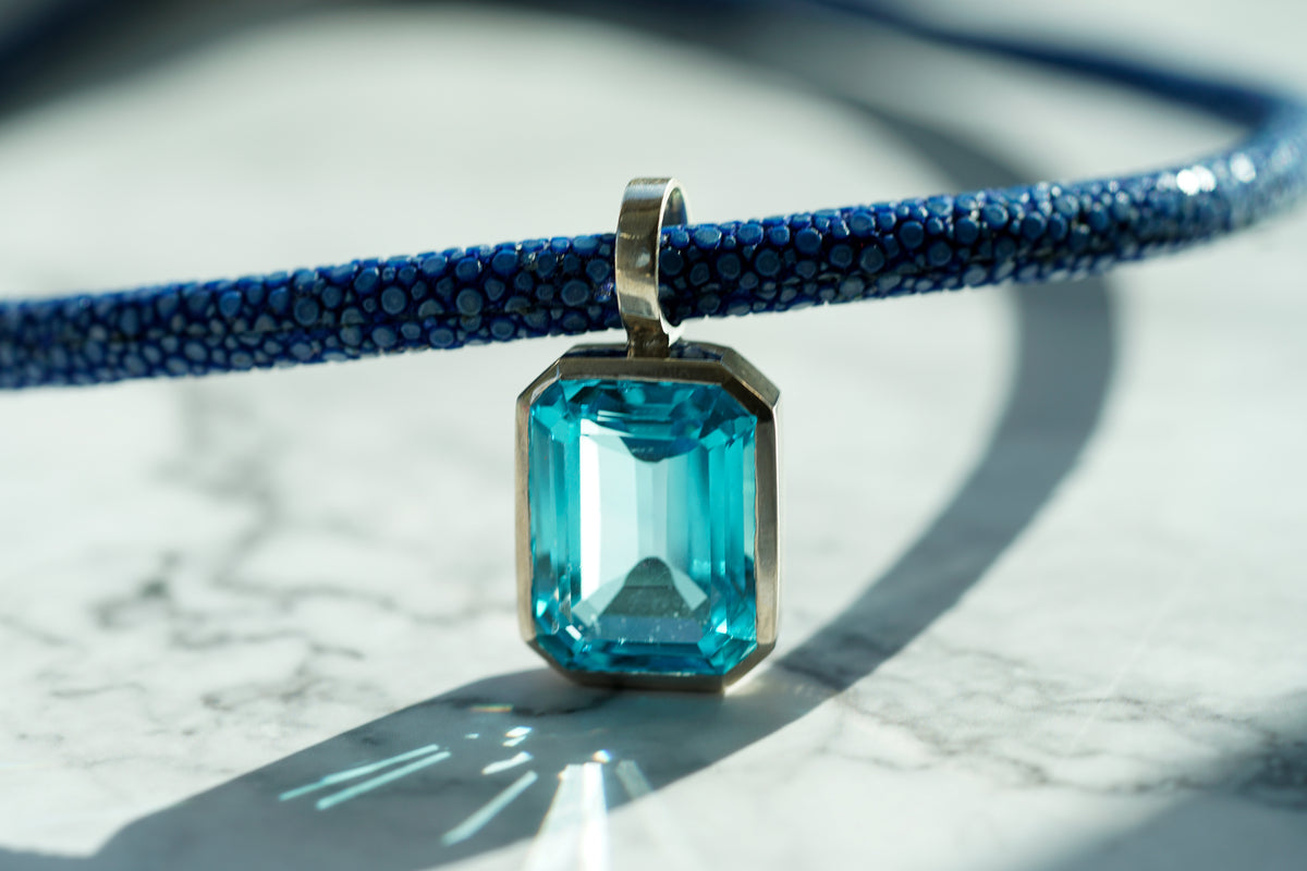 Swiss Blue topaz necklace with blue stingray