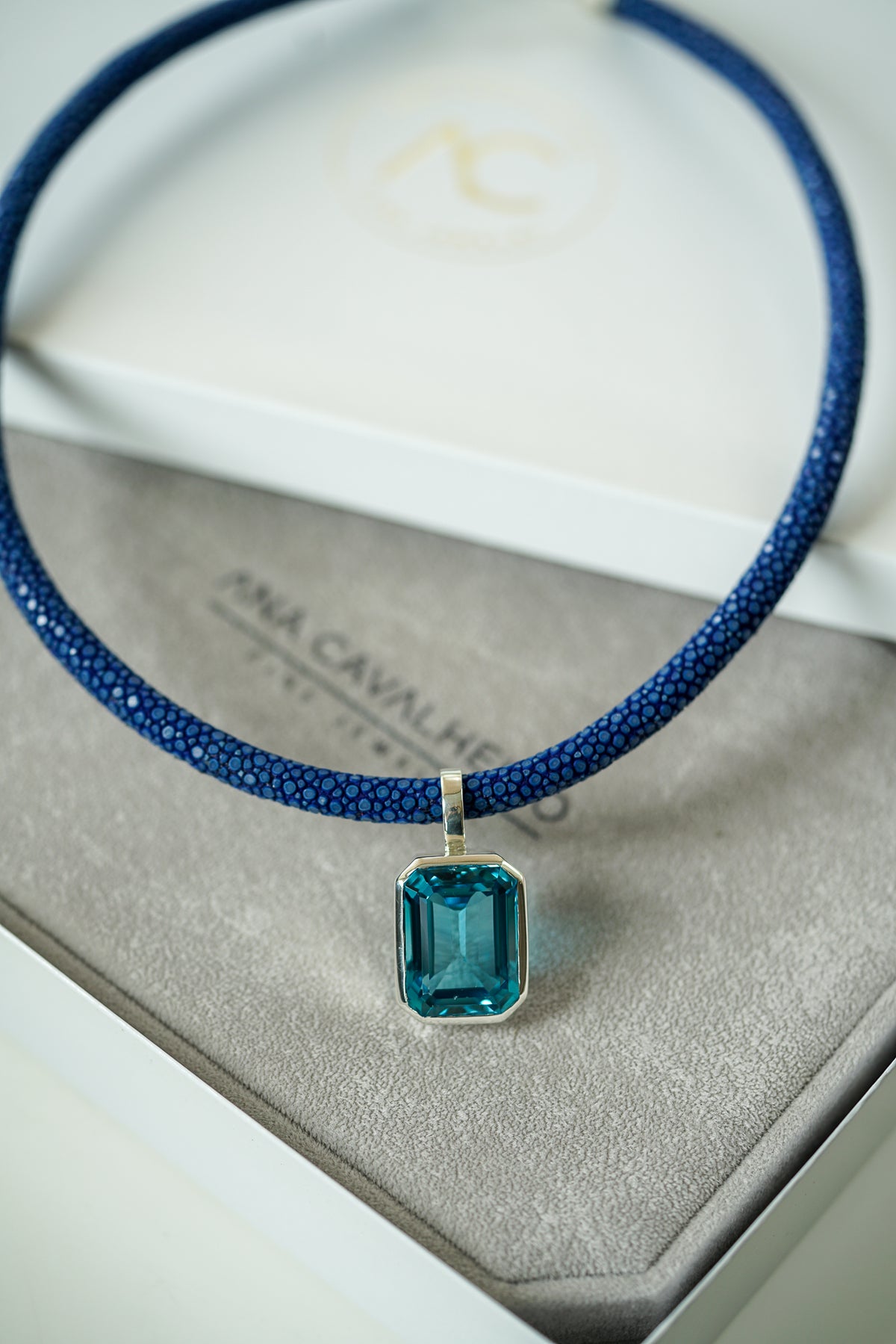 Swiss Blue topaz necklace with blue stingray