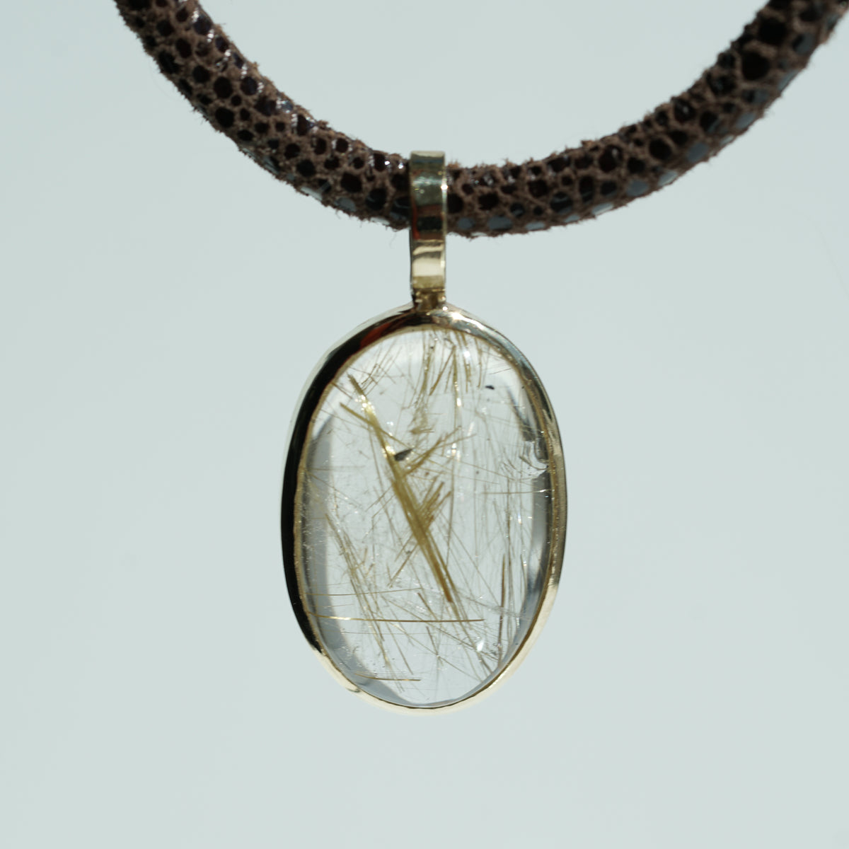 Golden Rutilated Quartz cabochon necklace in gold