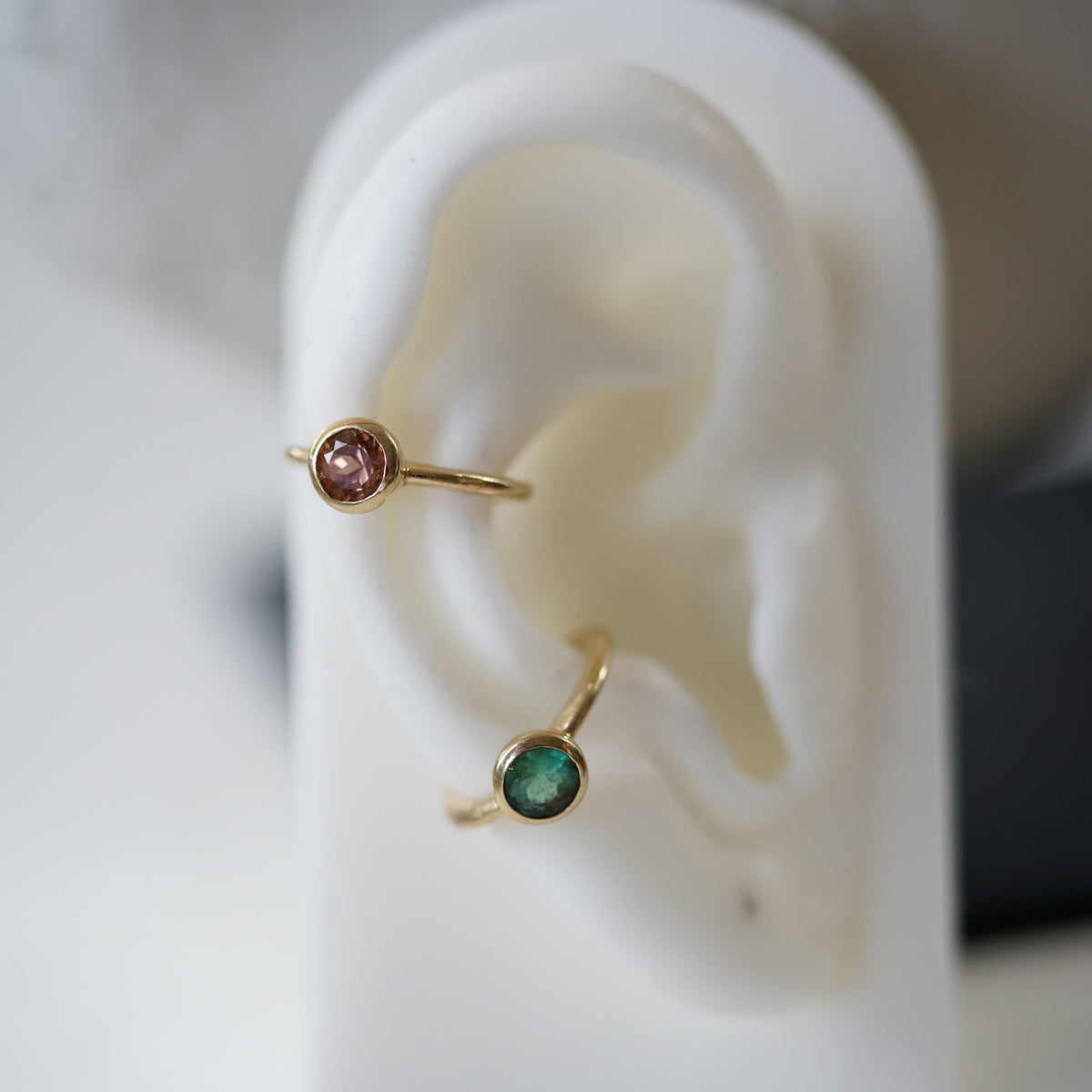 Green tourmaline gold ear cuff